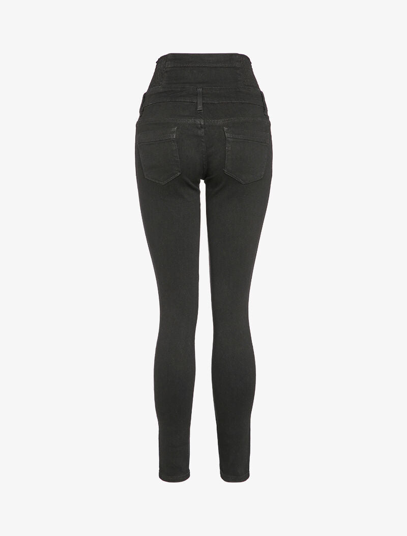 Jean skinny taille empire à boutons stylisés - Noir - 2