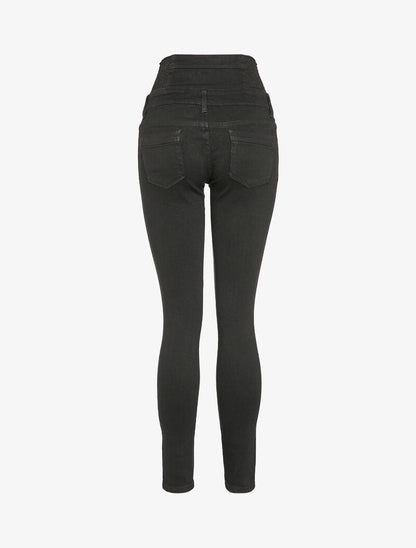 Jean skinny taille empire à boutons stylisés - Noir - 2