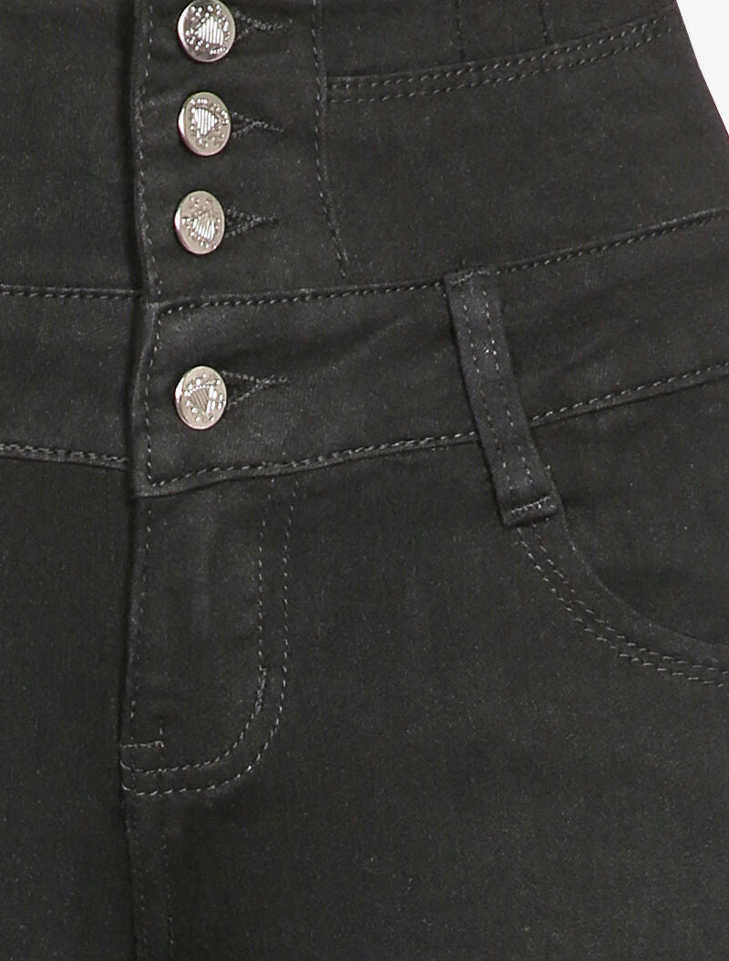 Jean skinny taille empire à boutons stylisés - Noir - 3