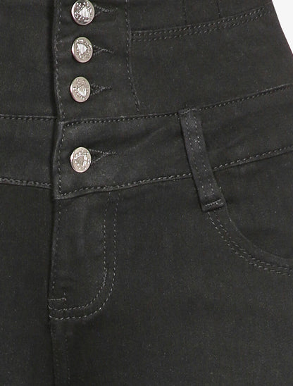 Jean skinny taille empire à boutons stylisés - Noir - 3