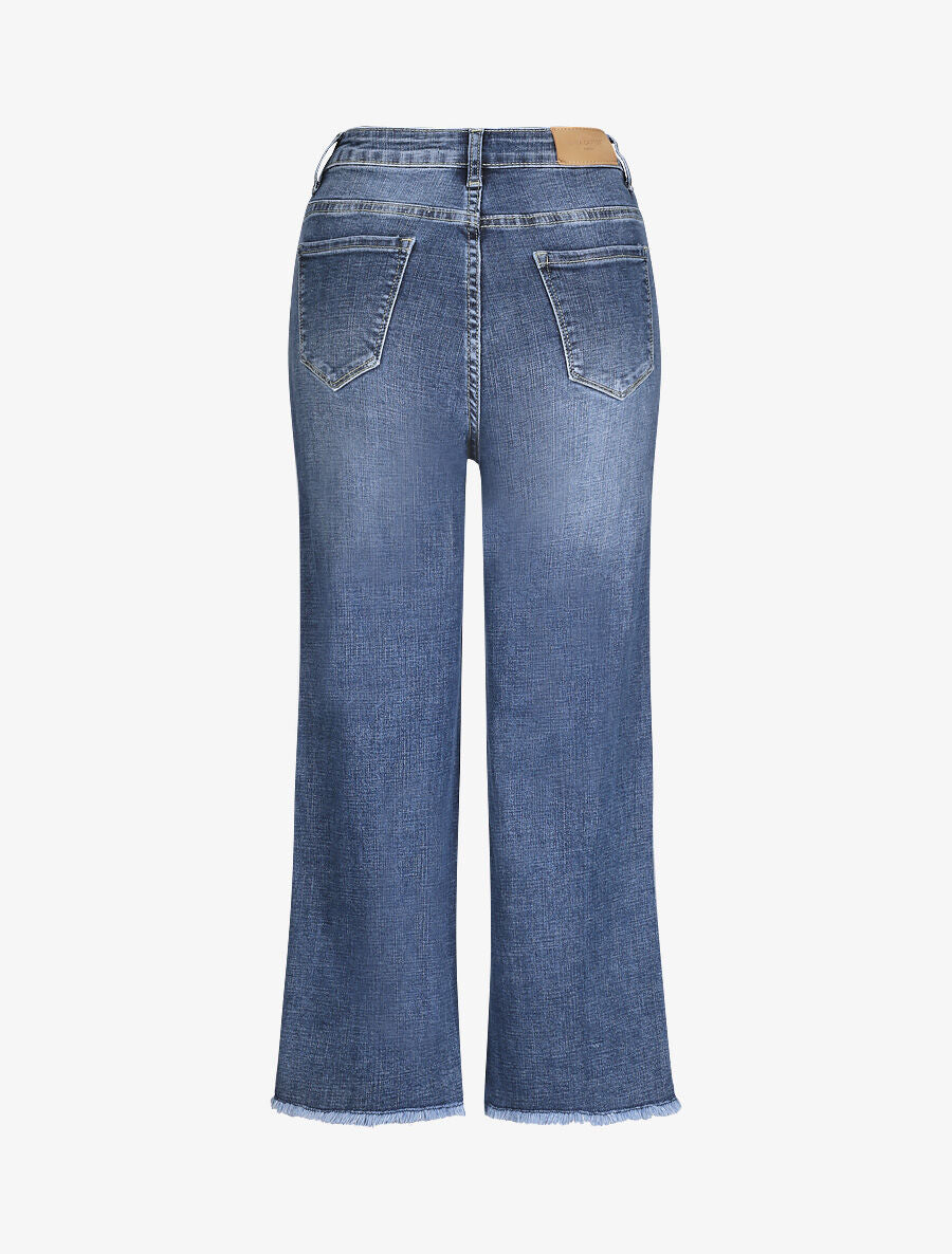 Jean large 7/8 taille haute et bords coupe franche - Bleu denim - 2