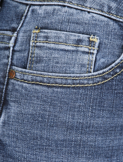 Jean large 7/8 taille haute et bords coupe franche - Bleu denim - 3