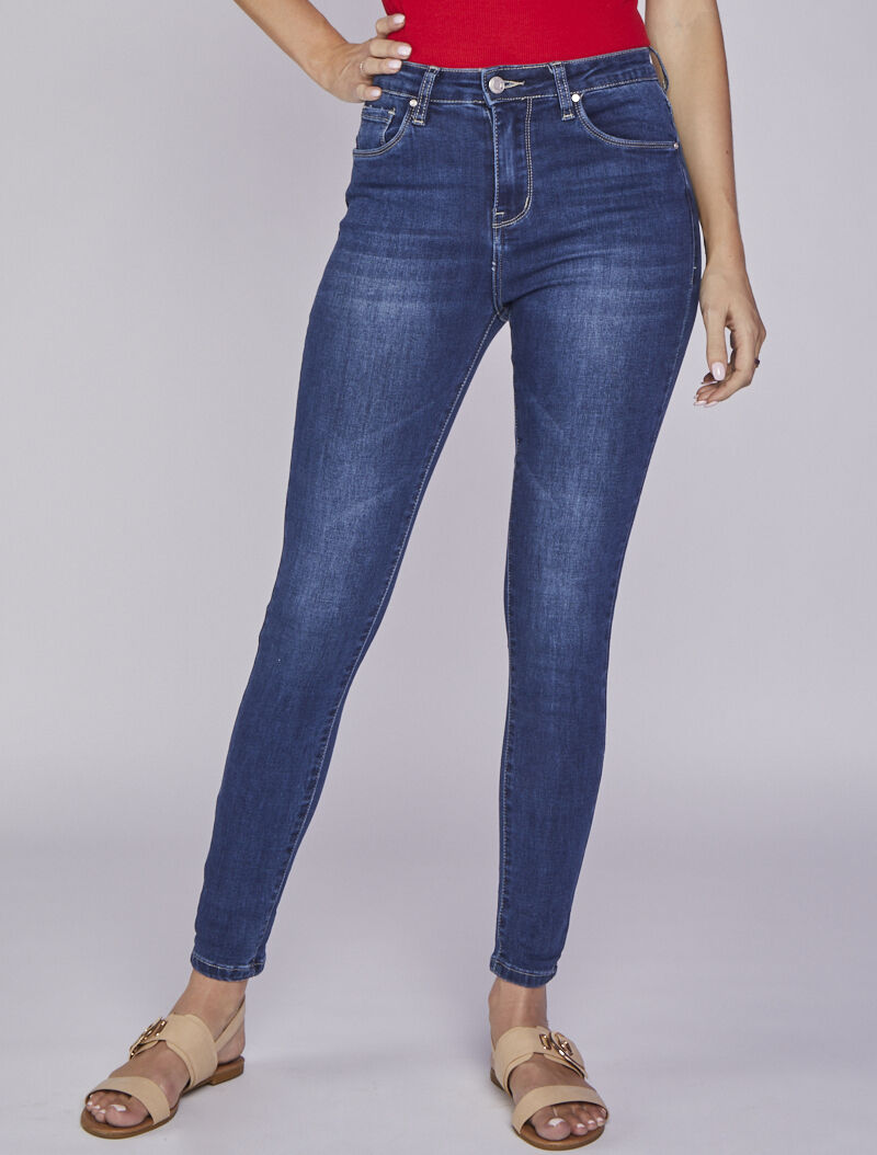 Jean skinny légèrement délavé - Bleu denim - 1