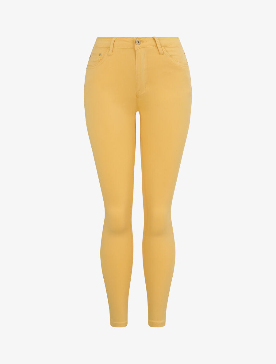 Jean skinny uni à taille haute - Jaune - 4
