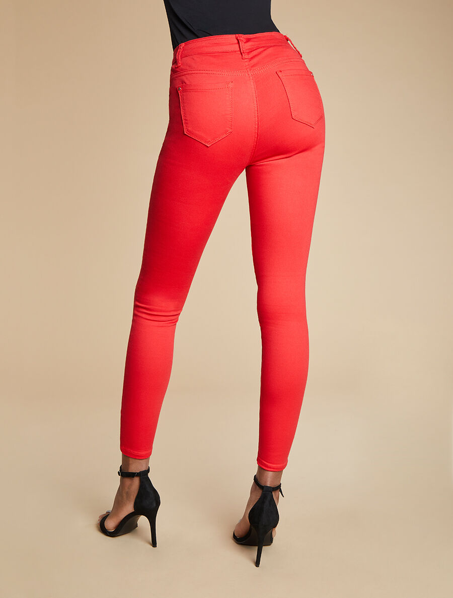 Jean skinny uni à taille haute - Rouge - 2