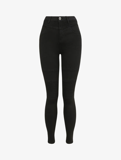 Jean biker skinny à taille haute - Noir - 1