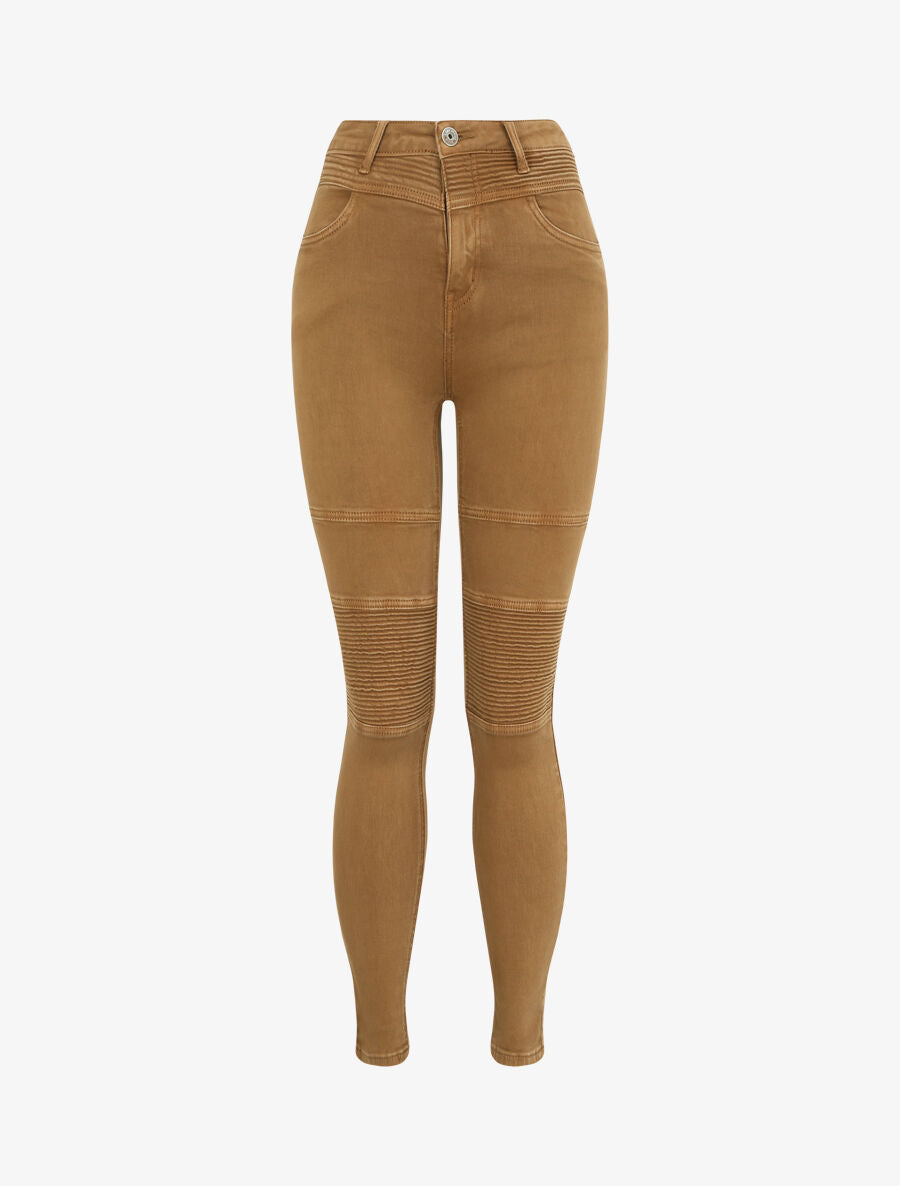 Jean biker skinny à taille haute - Camel - 1