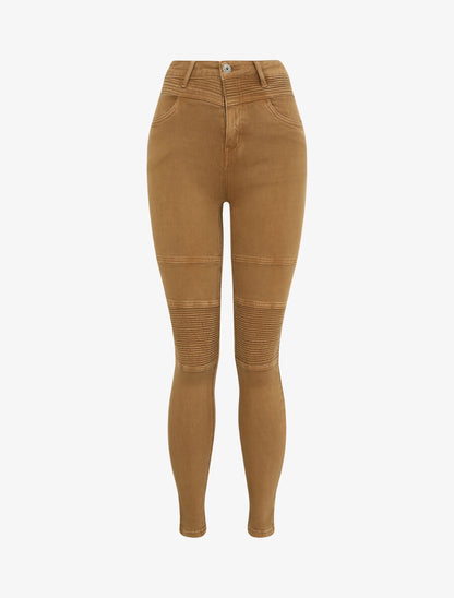 Jean biker skinny à taille haute - Camel - 1