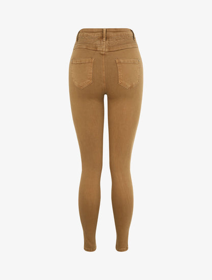 Jean biker skinny à taille haute - Camel - 2