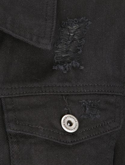 Veste oversize en jean unie déchiré - Noir - 3