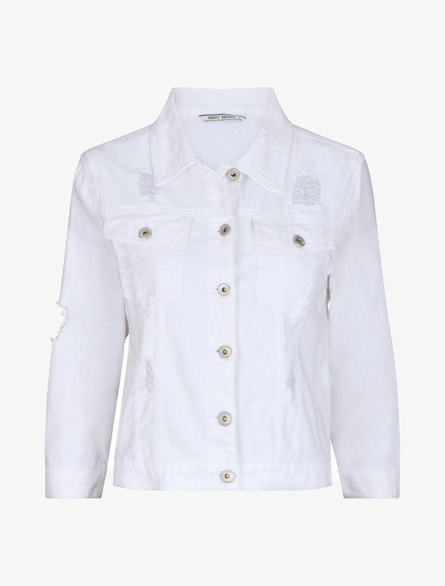 Veste oversize en jean unie déchiré - Blanc - 4