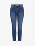 Jean boyfriend taille haute à empiècement effiloché - Bleu denim - 1