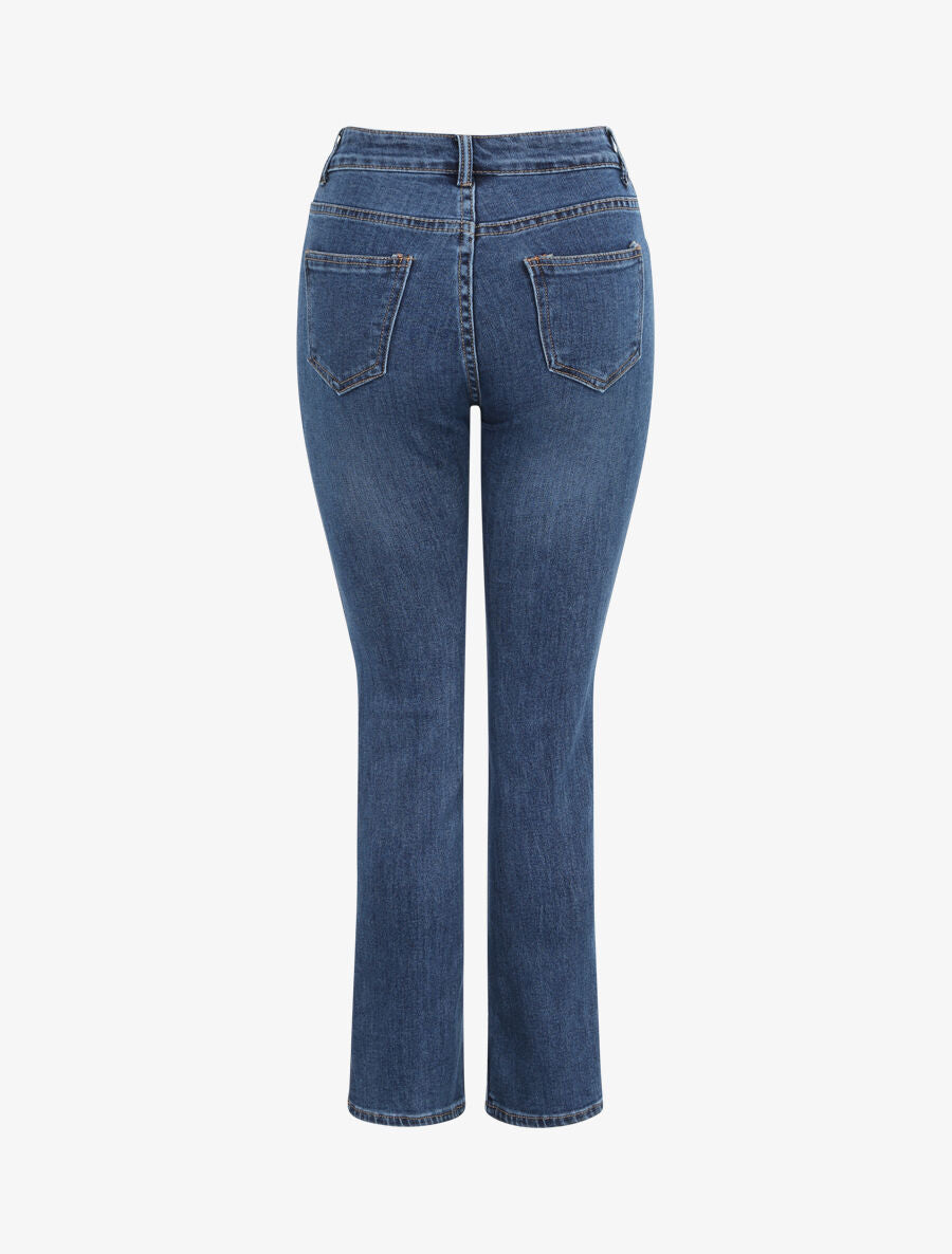 Jean bootcut taille haute boutonnée à bords fendus - Bleu - 2