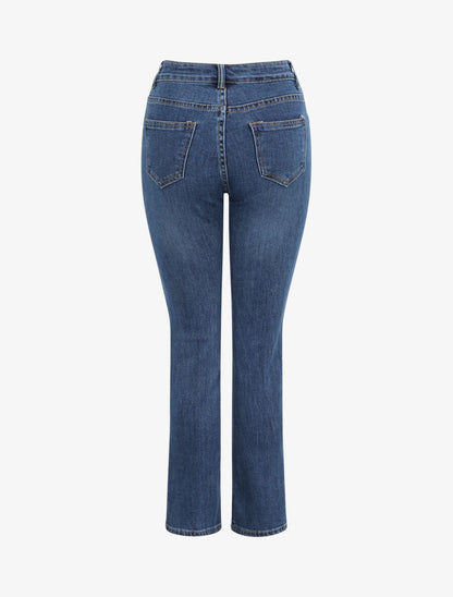 Jean bootcut taille haute boutonnée à bords fendus - Bleu - 2