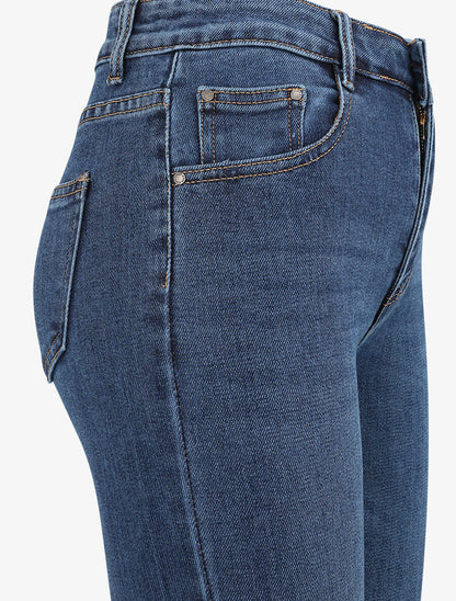 Jean bootcut taille haute boutonnée à bords fendus - Bleu - 4