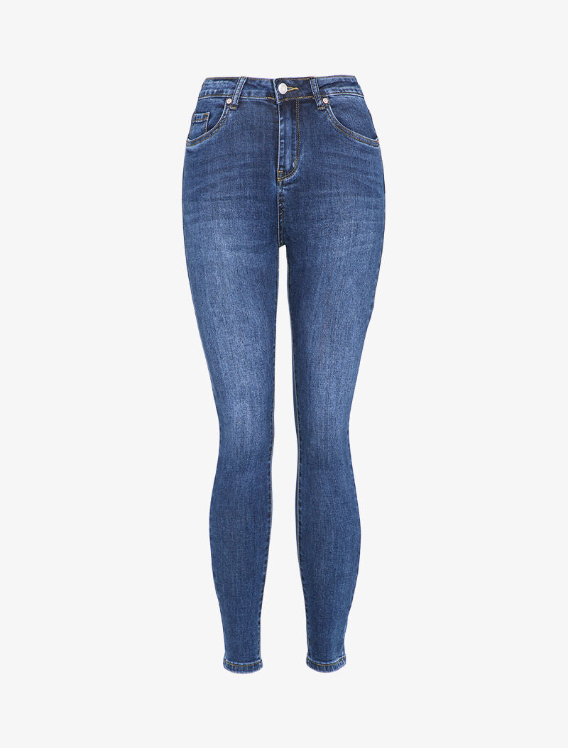 Jean skinny légèrement délavé à taille haute - Bleu - 3