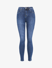 Jean skinny légèrement délavé à taille haute - Bleu - 3