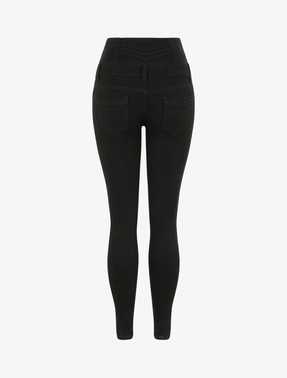Jean skinny taille haute à coutures en V - Noir - 4