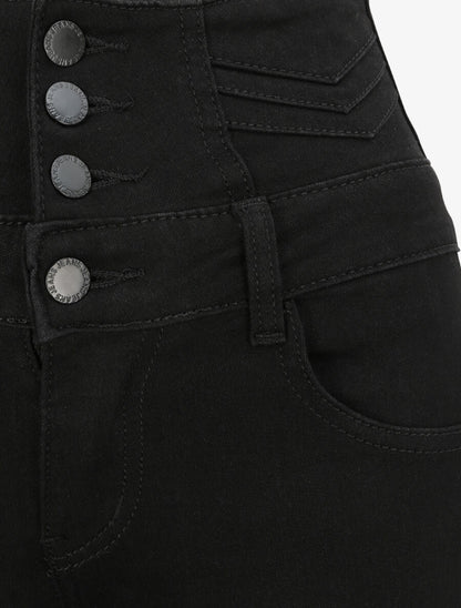 Jean skinny taille haute à coutures en V - Noir - 5