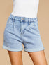 Mini short droit à revers - Bleu denim - 1
