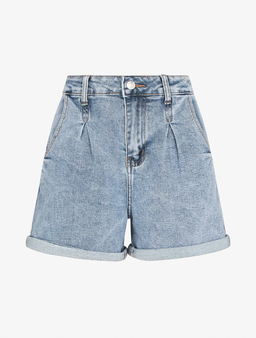 Mini short droit à revers - Bleu denim - 2