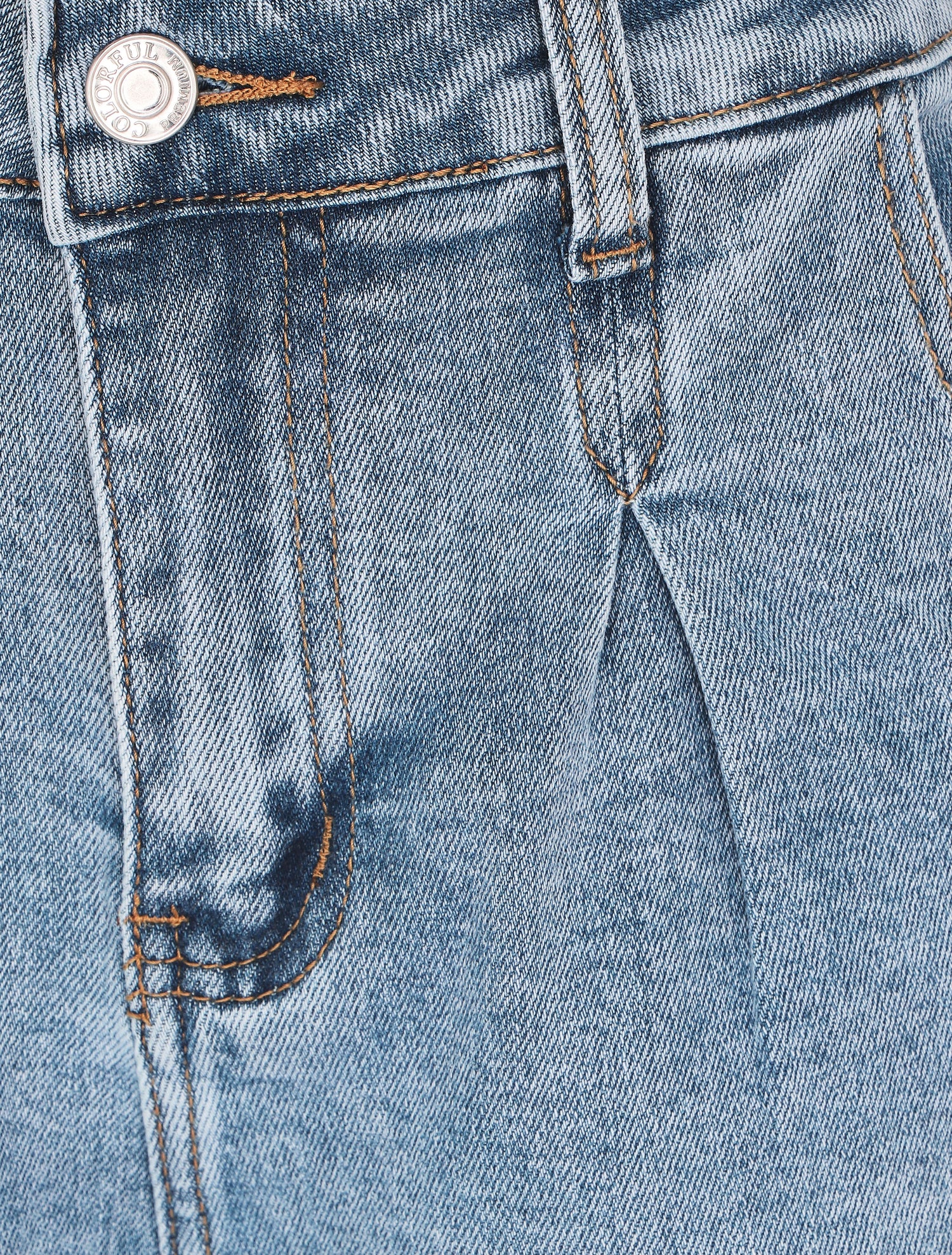 Mini short droit à revers - Bleu denim - 4