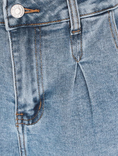 Mini short droit à revers - Bleu denim - 4