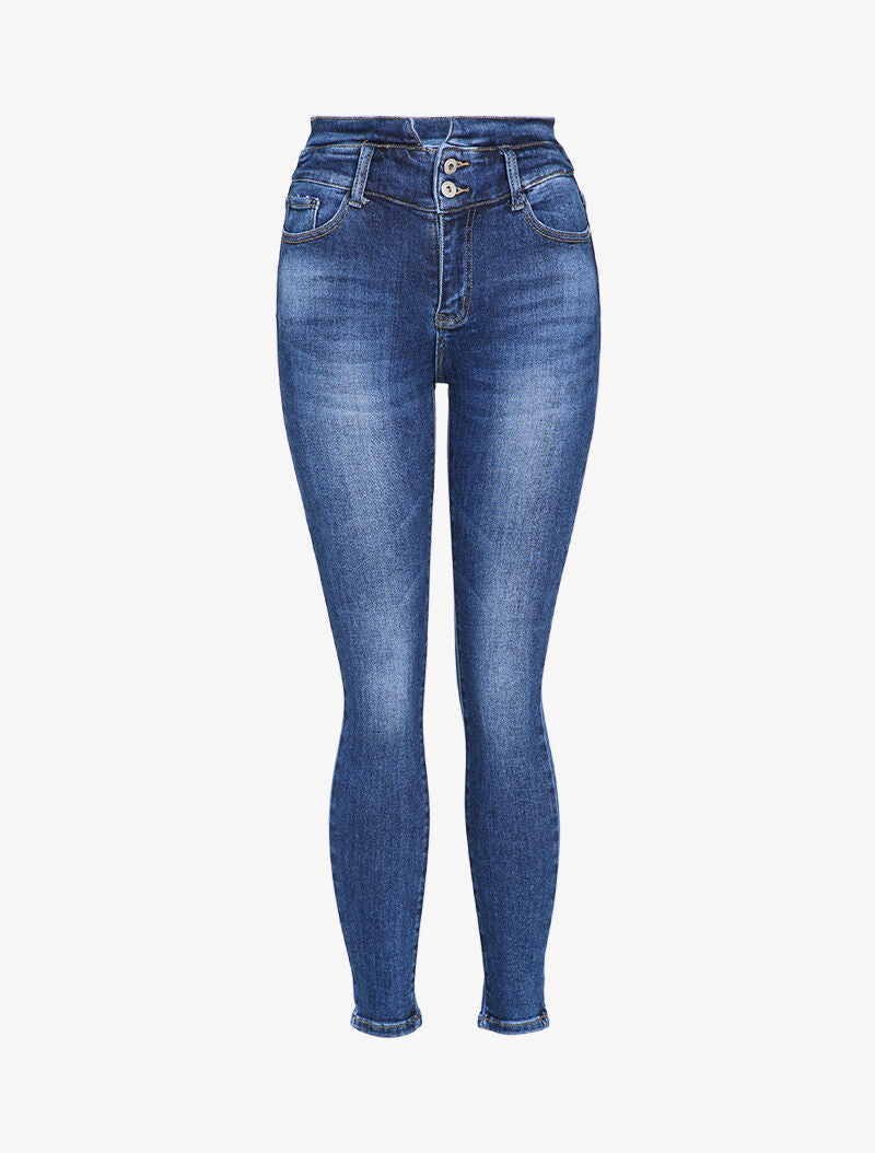 Jean skinny à taille haute stylisée - Bleu denim - 1