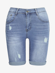 Bermuda push up déchiré - Bleu denim - 1