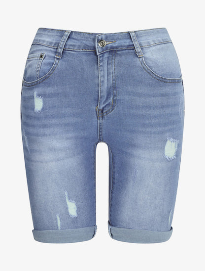 Bermuda push up déchiré - Bleu denim - 1