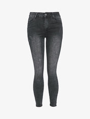 Jean skinny taille haute à déchirures - Noir - 4