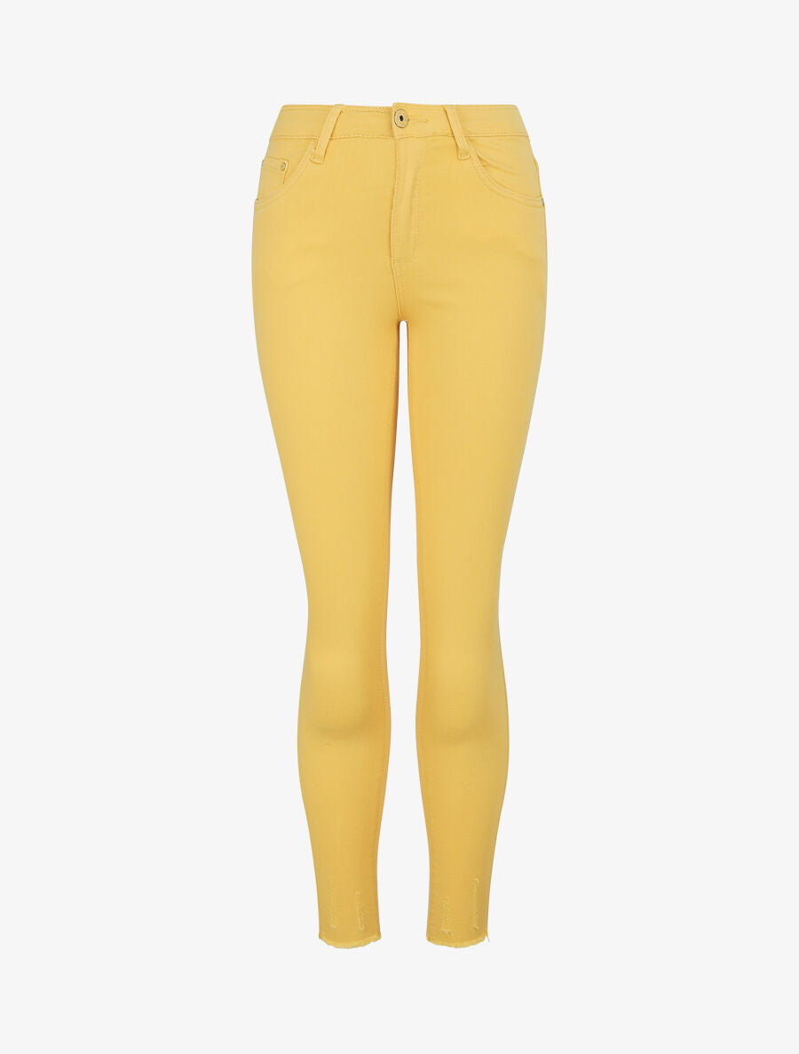 Jean skinny à bords coupe franche et légères griffures - Jaune - 4