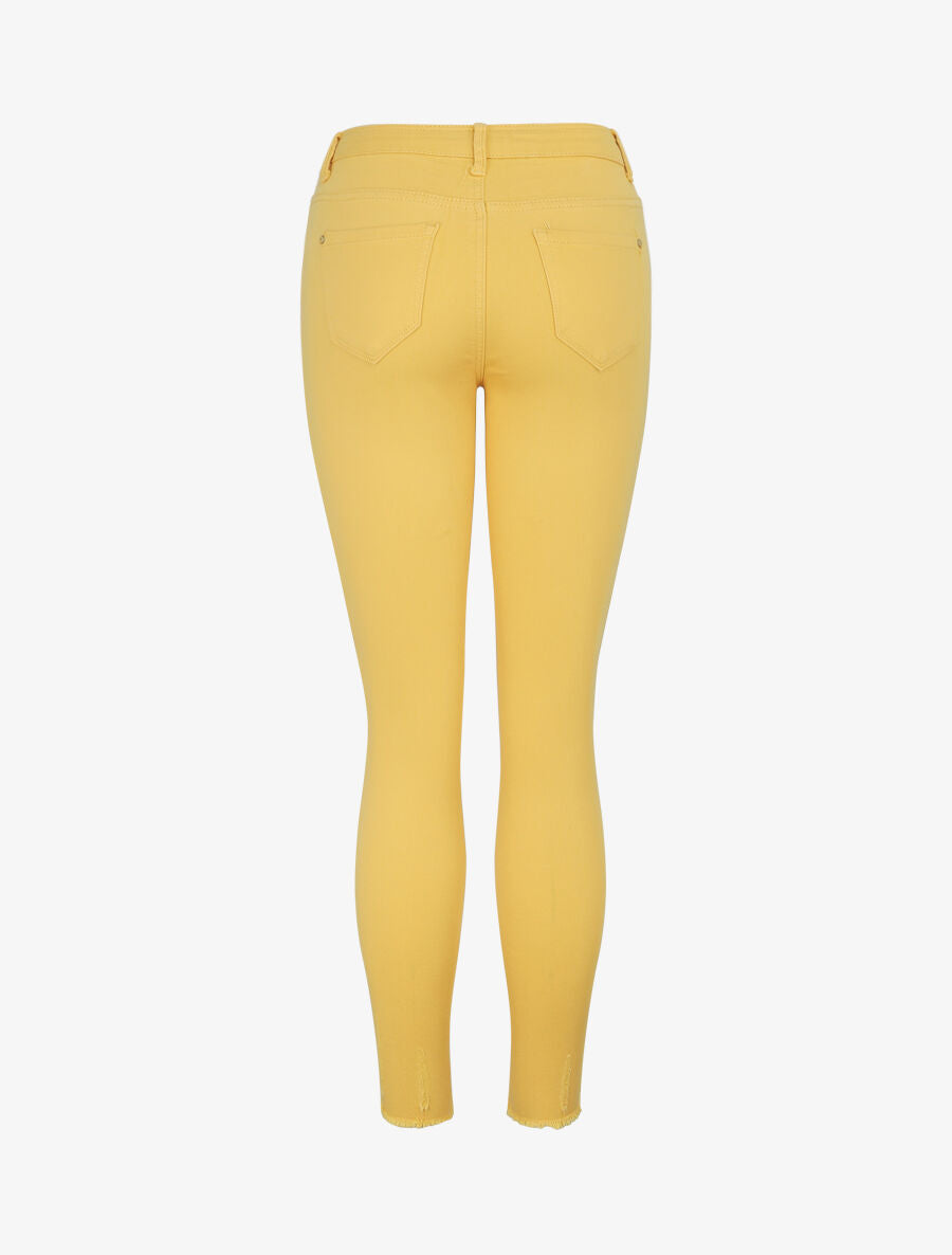 Jean skinny à bords coupe franche et légères griffures - Jaune - 2