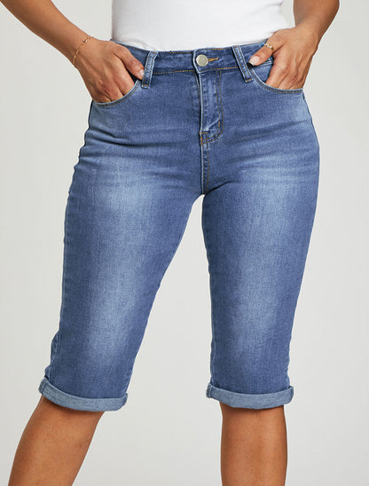 Pantacourt push up à ourlets - Bleu denim - 4