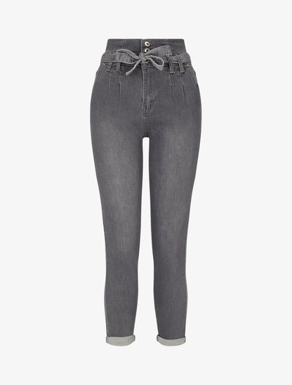 Jean mom fit taille haute boutonnée - Gris - 1