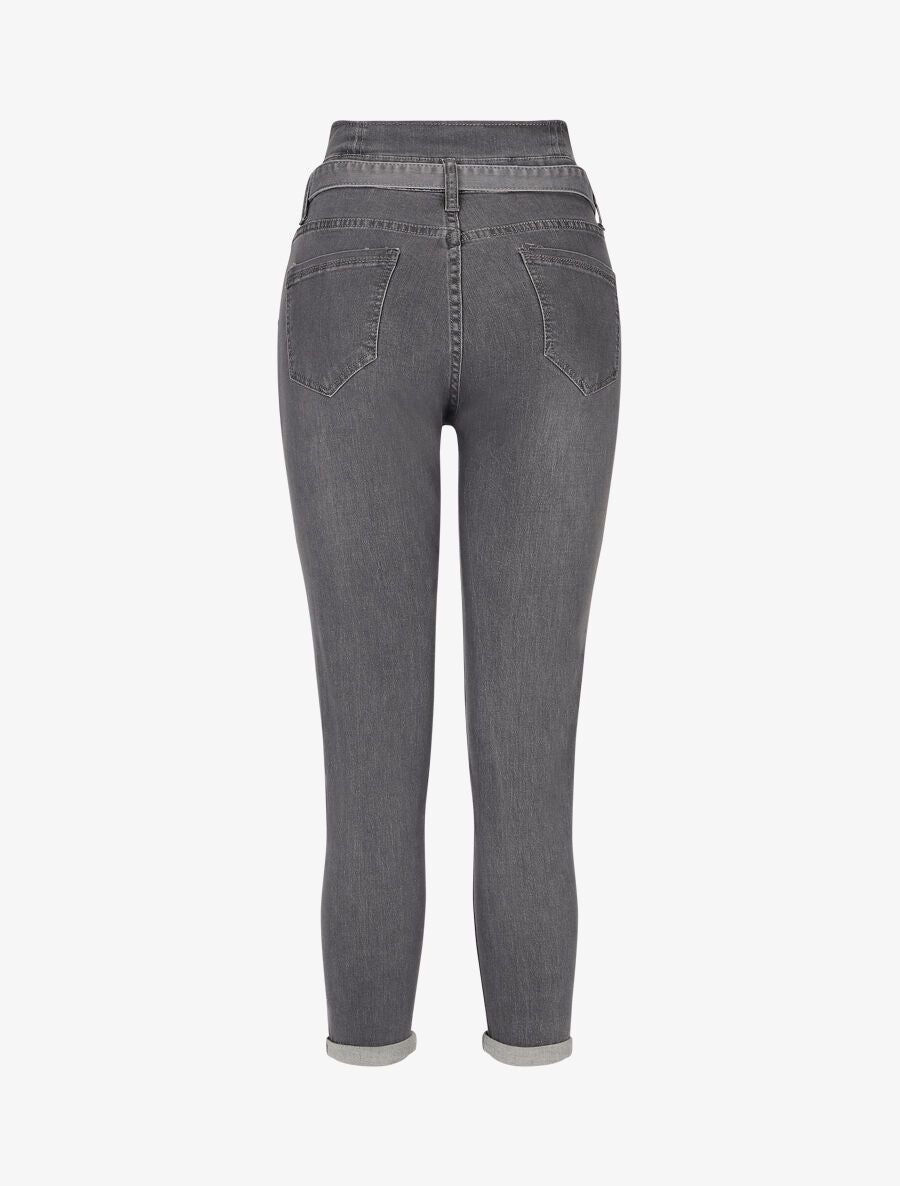 Jean mom fit taille haute boutonnée - Gris - 2