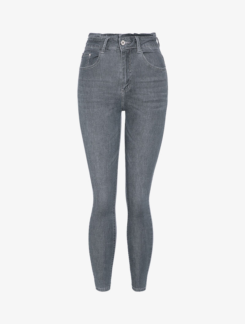 Jean taille haute froncée coupe skinny - Gris foncé - 1