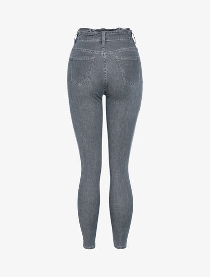Jean taille haute froncée coupe skinny - Gris foncé - 2