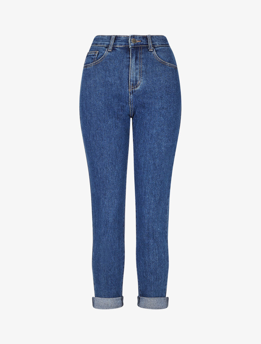 Jean mom fit à revers - Bleu - 1