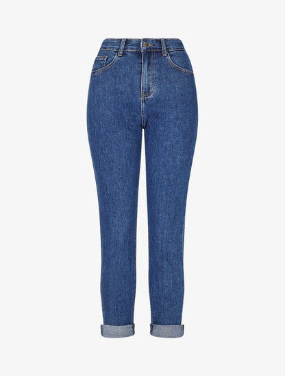 Jean mom fit à revers - Bleu - 1