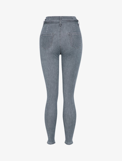 Jean taille haute à coutures contrastantes - Gris - 2