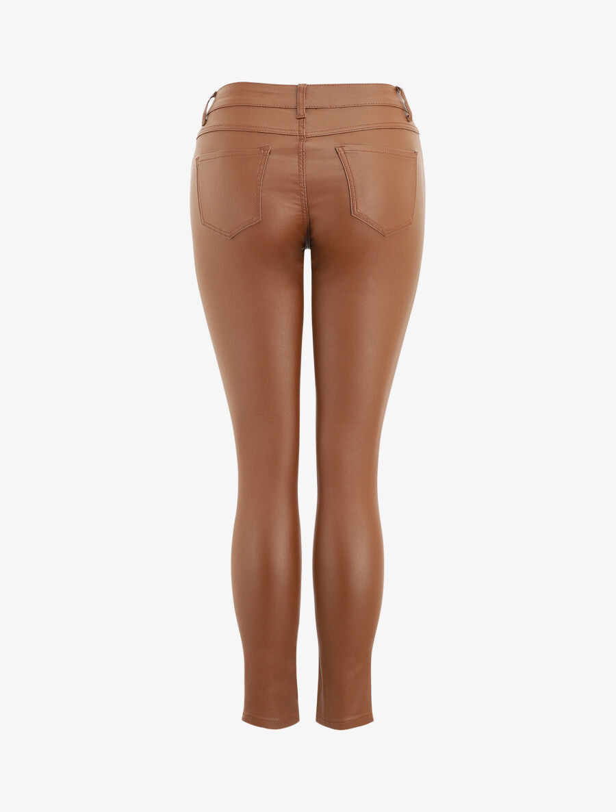 Jean skinny ciré taille haute - Camel - 2