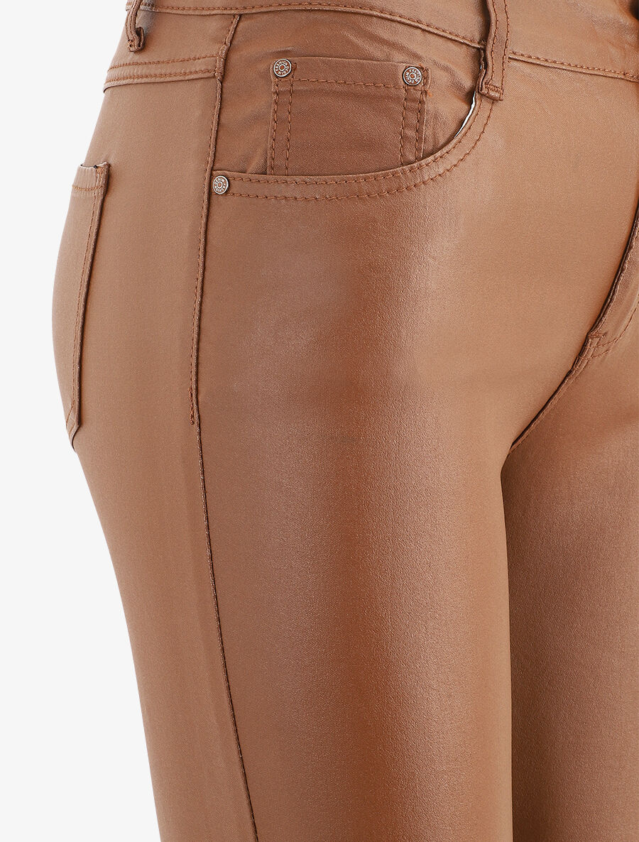 Jean skinny ciré taille haute - Camel - 3
