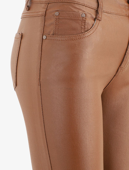 Jean skinny ciré taille haute - Camel - 3