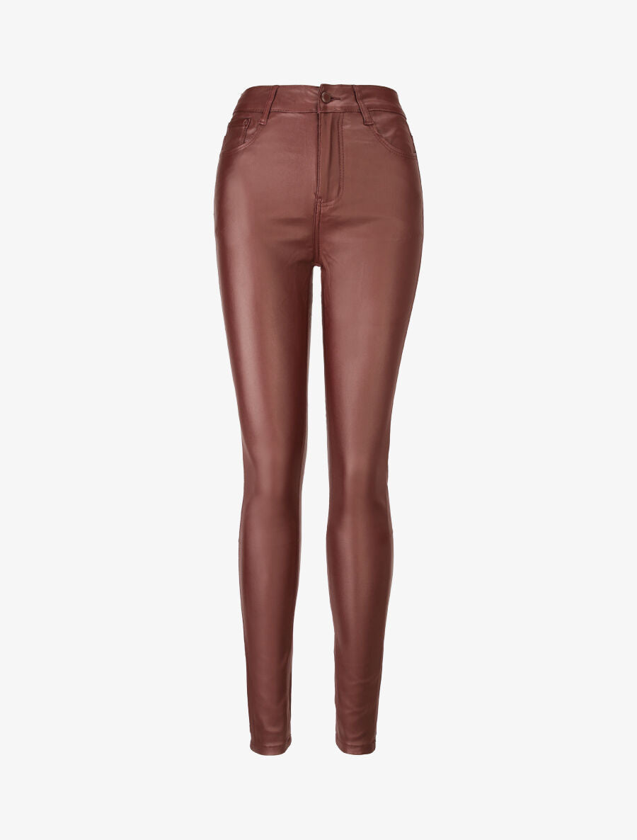 Jean slim taille haute enduit - Bordeaux - 1