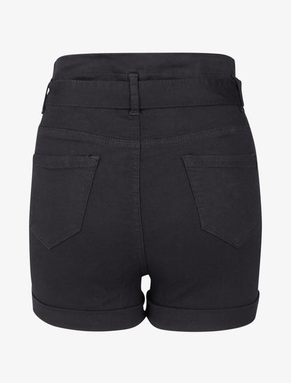 Short taille haute à ourlets - Noir - 2