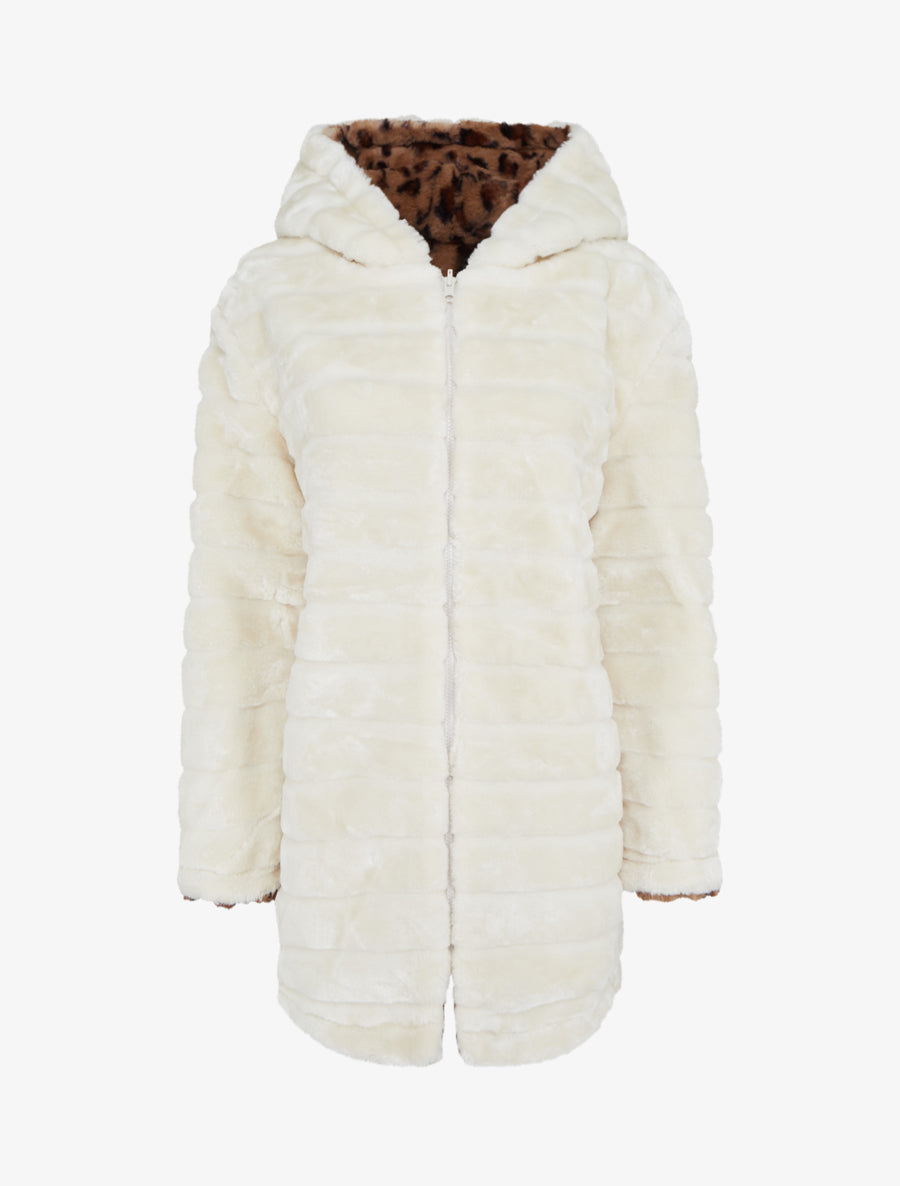 Manteau réversible en fourrure synthétique - Beige - 1