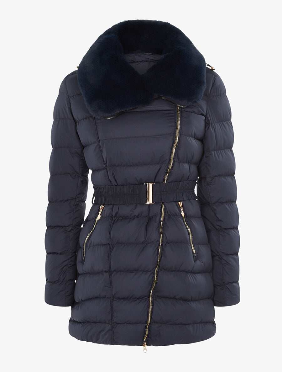 Doudoune matelassée zip en biais - Marine - 1