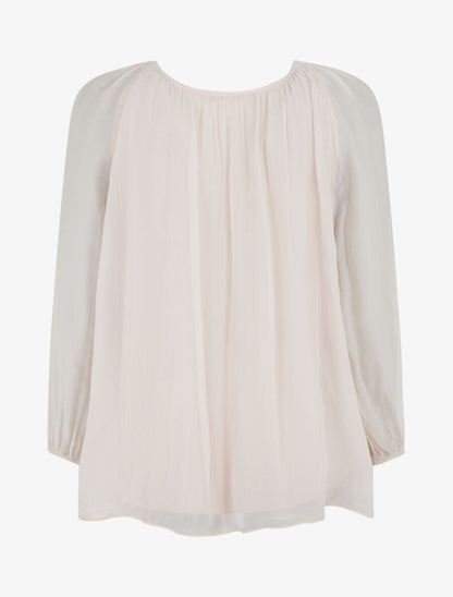 Blouse fluide à broderie et pampilles - Rose pâle - 2