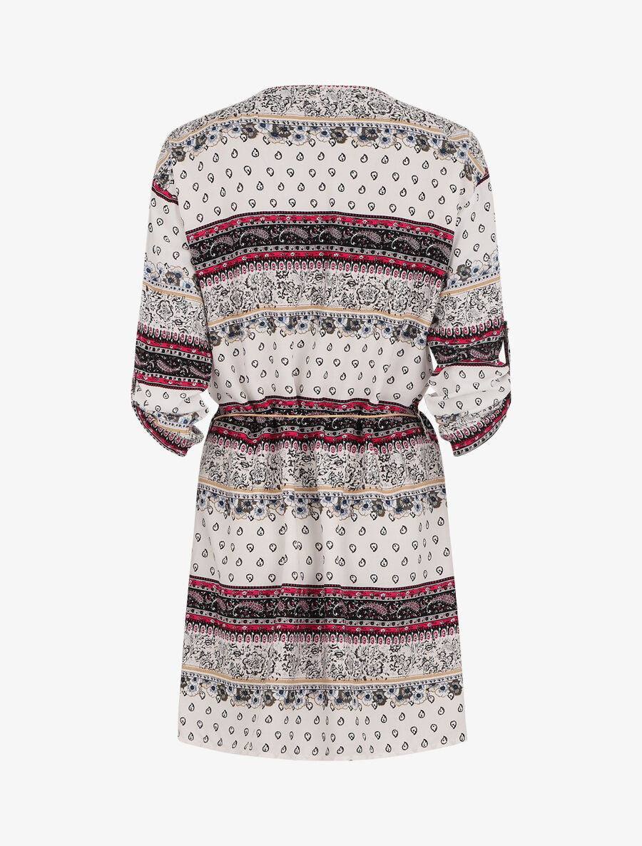 Robe fluide à col zippé imprimé mosaïque et fleurs - Blanc - 2